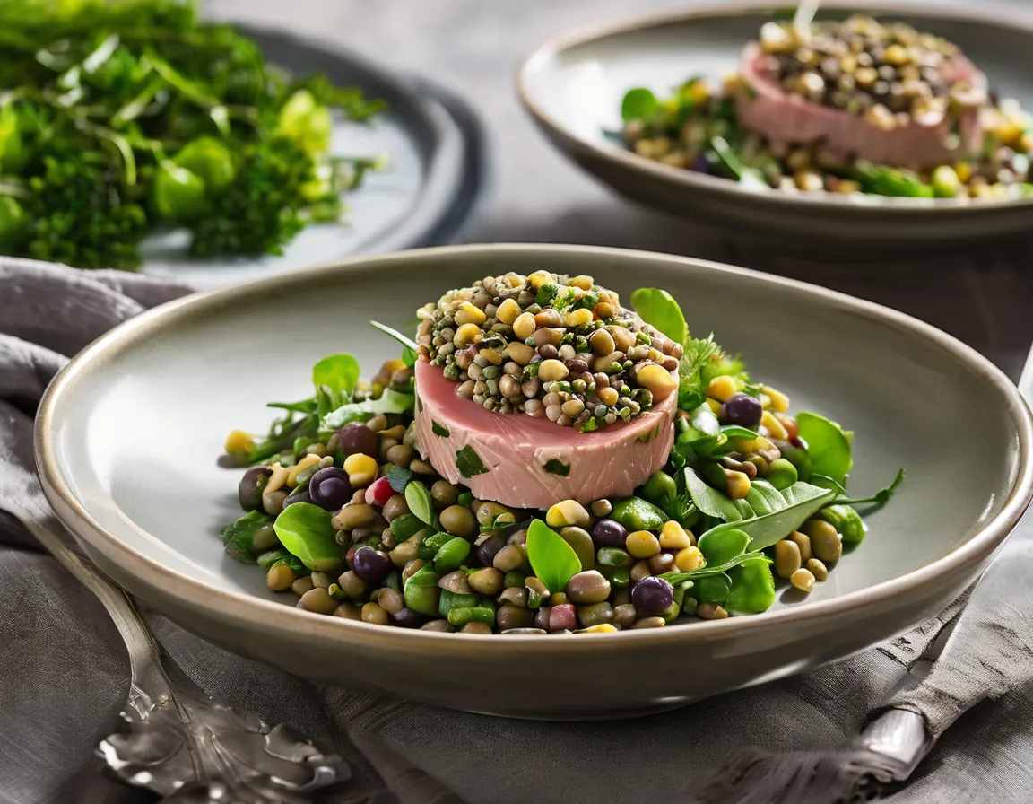 Ensalada de Atún con Lentejas y Verduras Verdes a la Francesa Adaptado para Diabetes T2