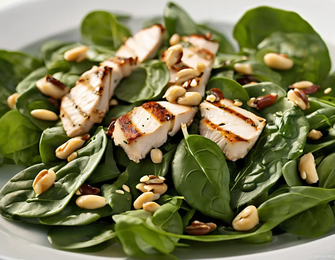 Ensalada de Espinacas con Pollo a la Parrilla y Piñones Adaptado para SIBO Síndrome de Bacterias Intestinales Irritantes