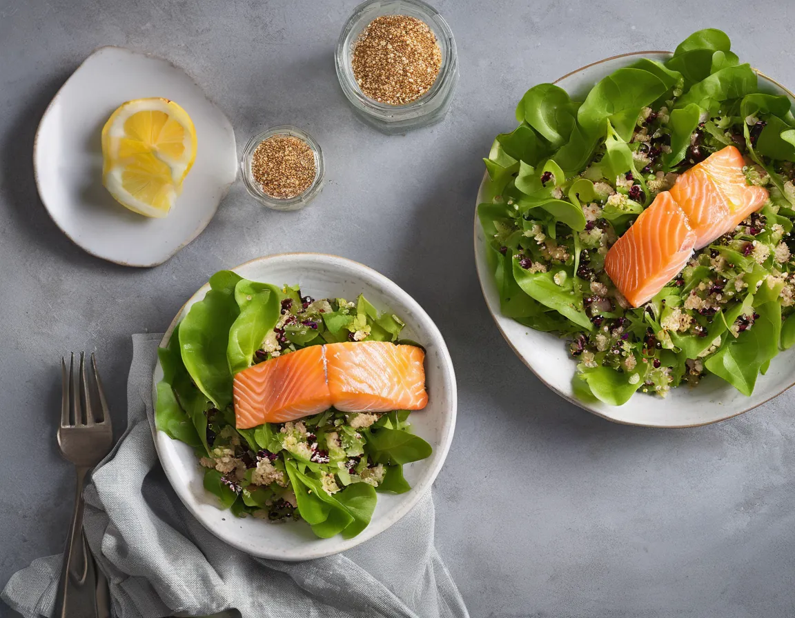 Ensalada de Lechuga Canadiense Suave con Salmón y Quinoa Adaptado para ERGE Reflujo Gastroesofágico