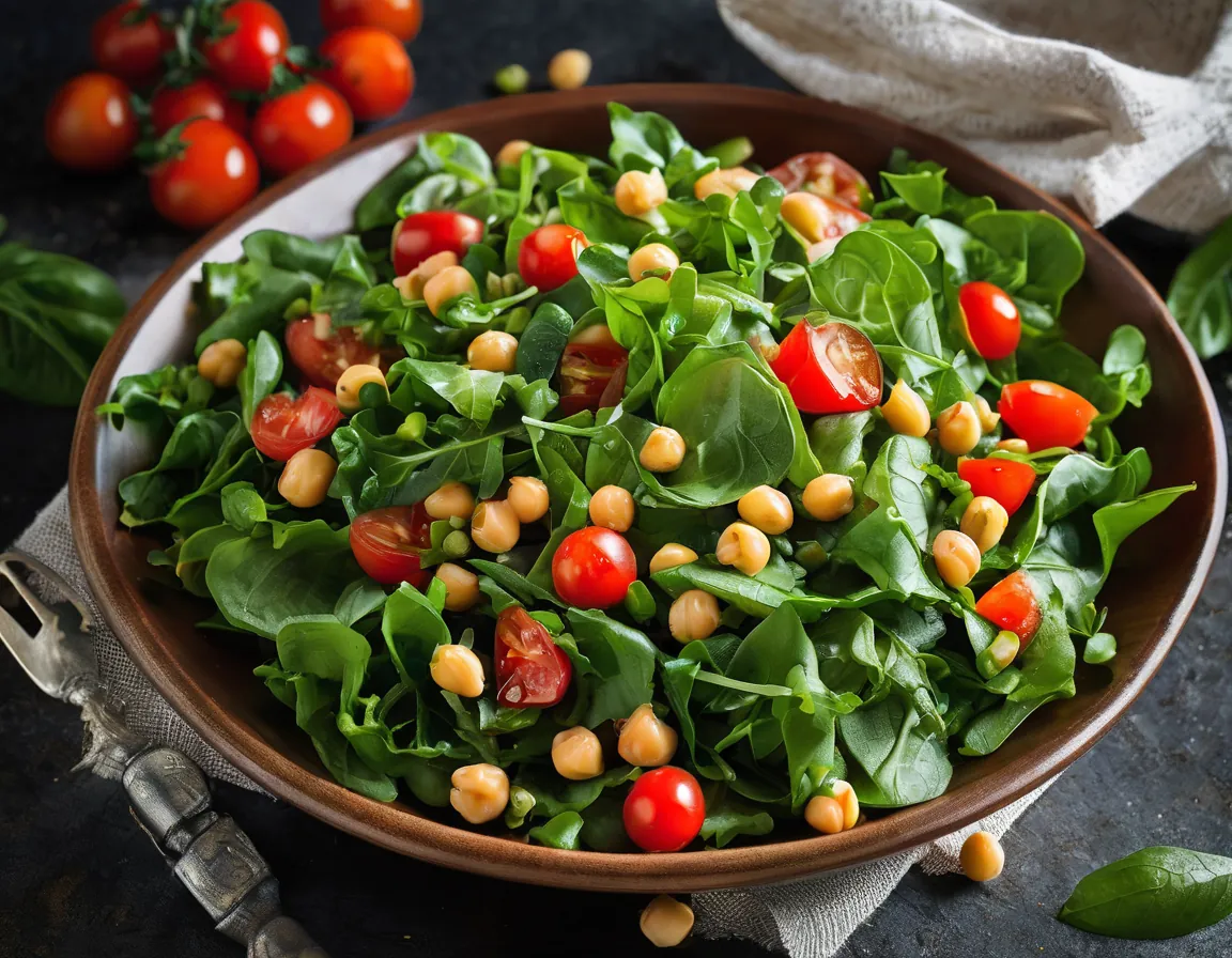 Ensalada de Lechuga con Garbanzos y Tomates Cherry al Estilo Italiano Adaptado para Hipertensión
