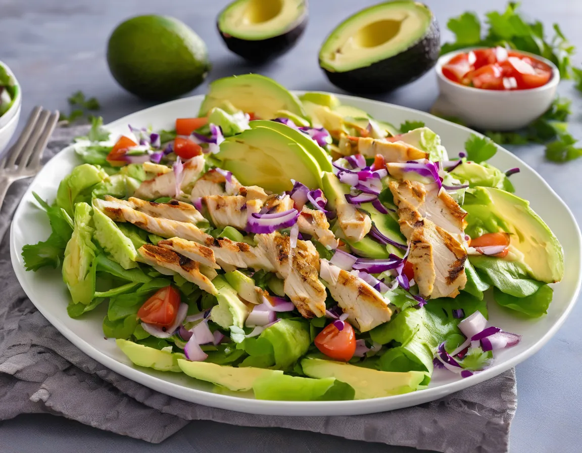 Ensalada de Lechuga con Pollo a la Parrilla y Aguacate Adaptado para Diabetes T1