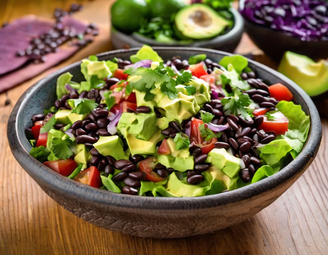 Ensalada de Lechuga Latina con Aguacate y Frijoles Negros