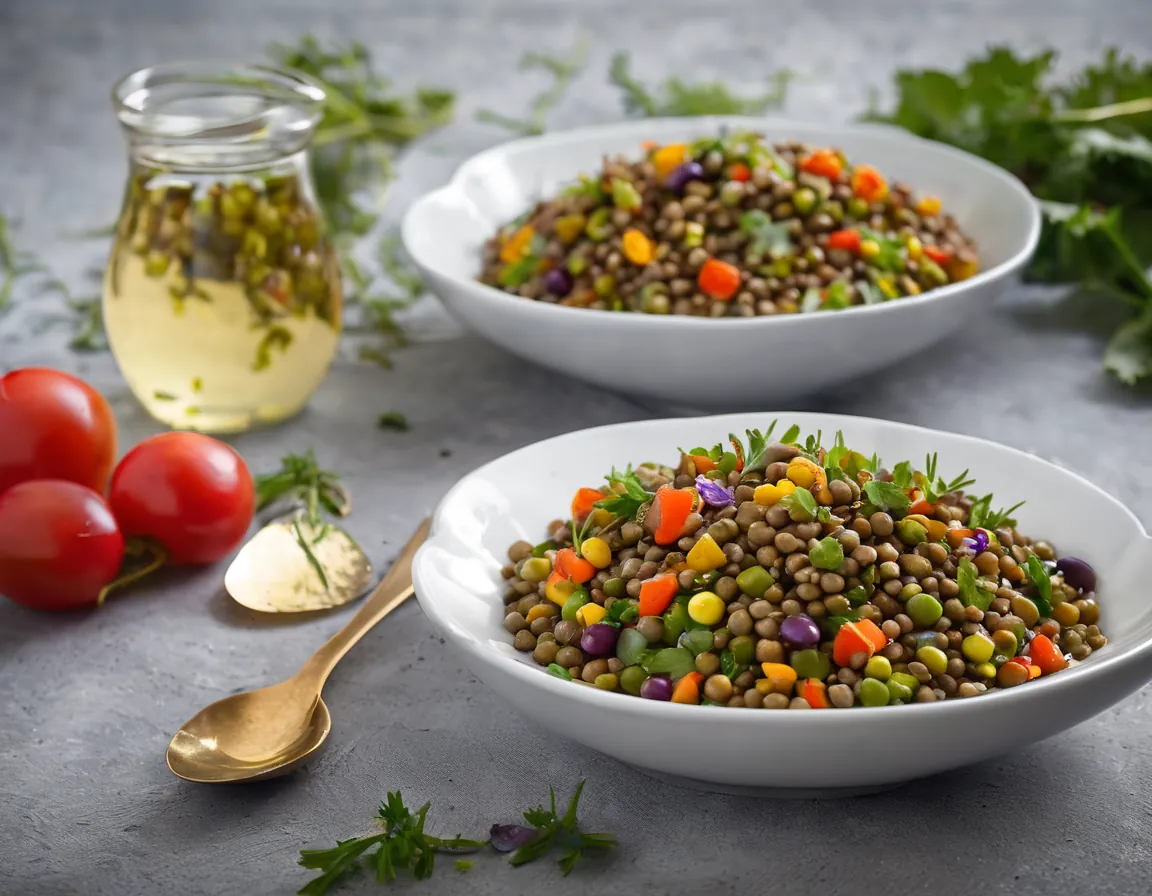 Ensalada de Lentejas con Verduras de Primavera y Vinagreta de Mostaza
