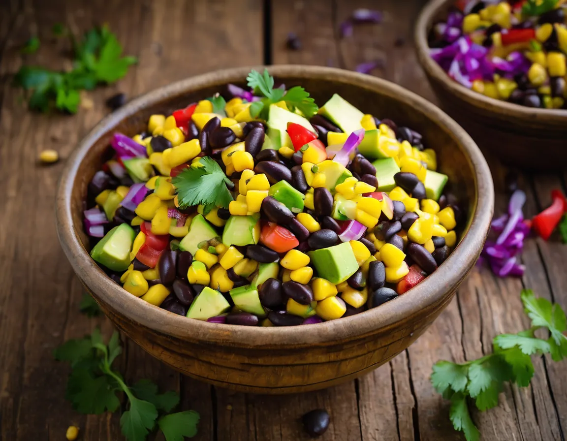 Ensalada de Maíz con Aguacate y Frijoles Negros Adaptado para Diabetes T1