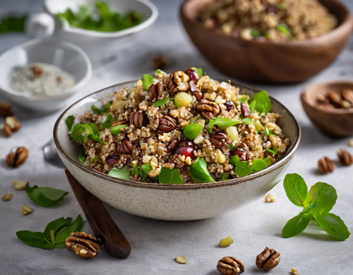 Ensalada de Nuez y Quinoa Baja en FODMAP Adaptado para SII Síndrome de Intestino Irritable