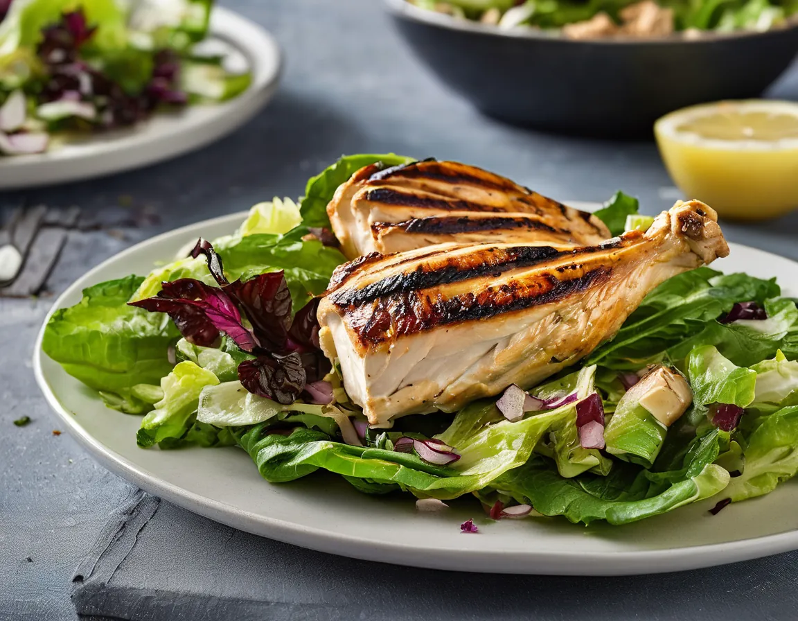 Ensalada de Pollo a la Parrilla y Lechuga Romana Compatible con la Dieta DASH Adaptado para Hipertensión