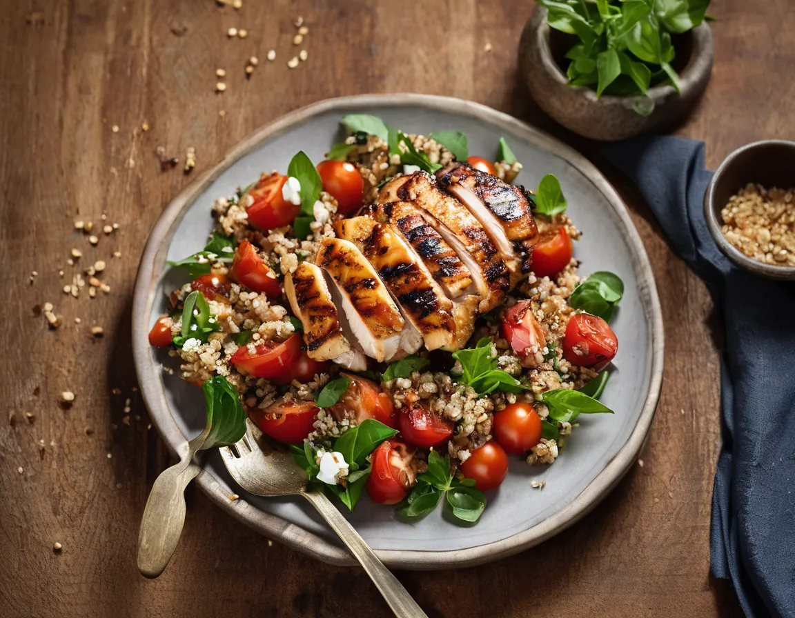 Ensalada de Pollo a la Parrilla y Tomate con Quinoa Adaptado para Diabetes T2