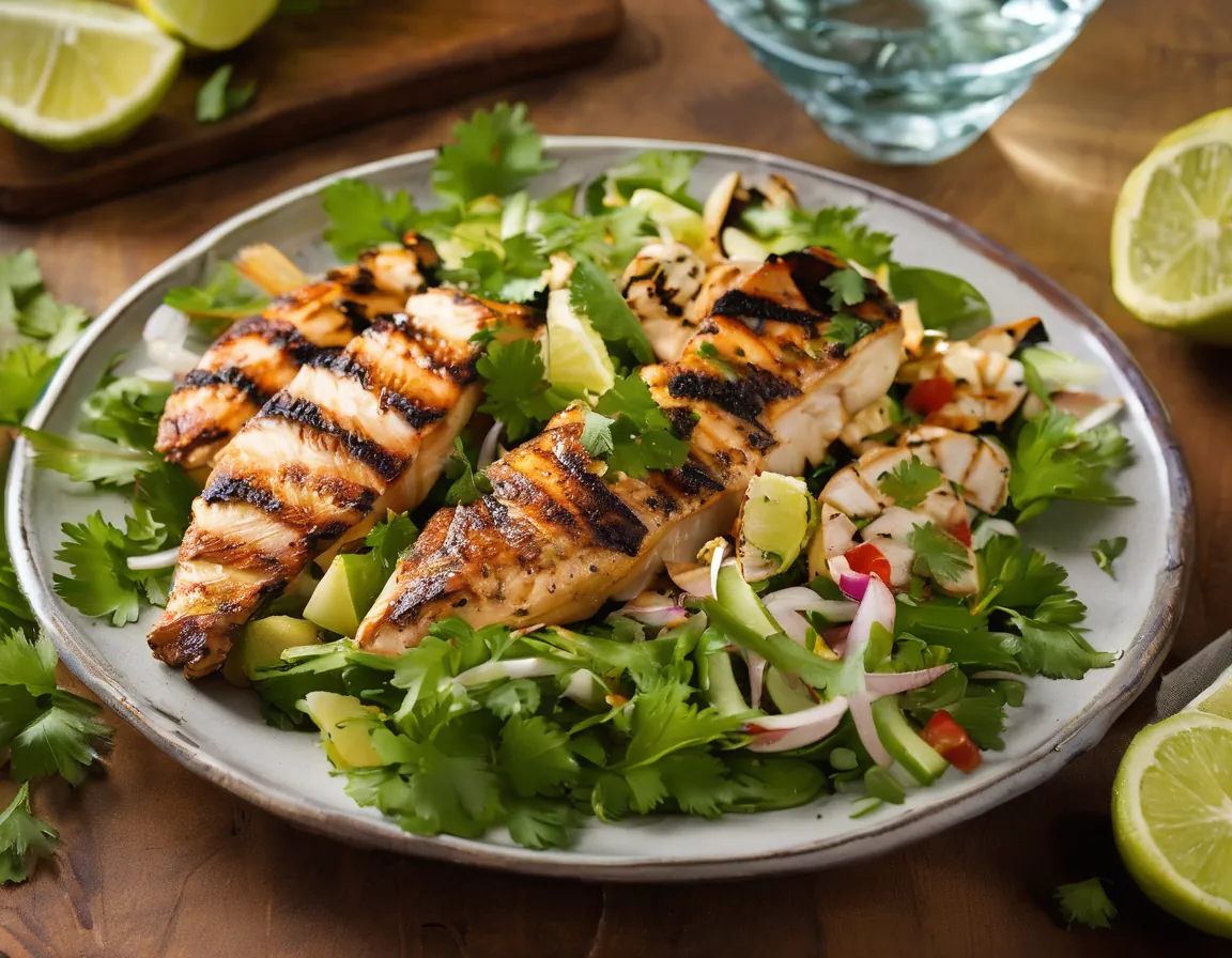 Ensalada de Pollo y Pescado a la Parrilla con Aderezo de Lima y Cilantro