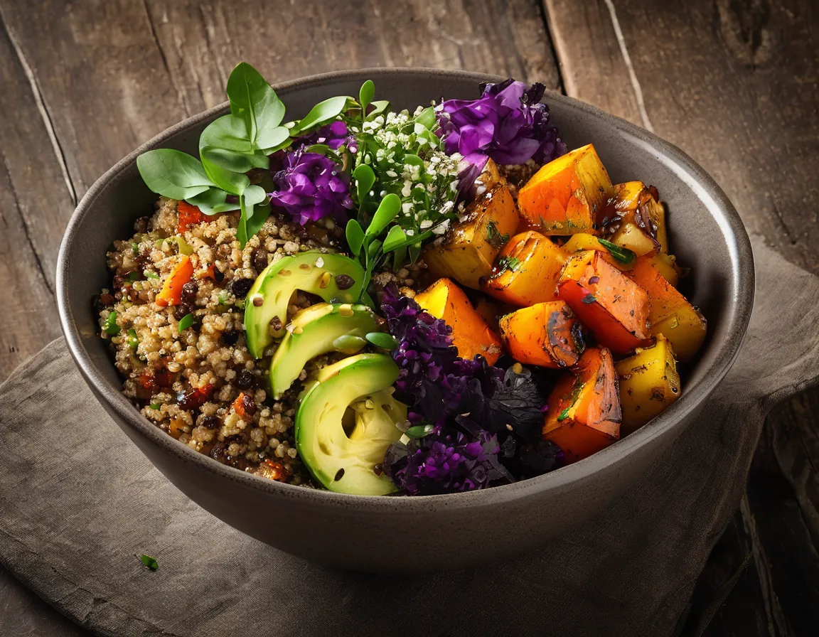 Ensalada de Quinoa Energética con Verduras Asadas y Alto Contenido de Fibra