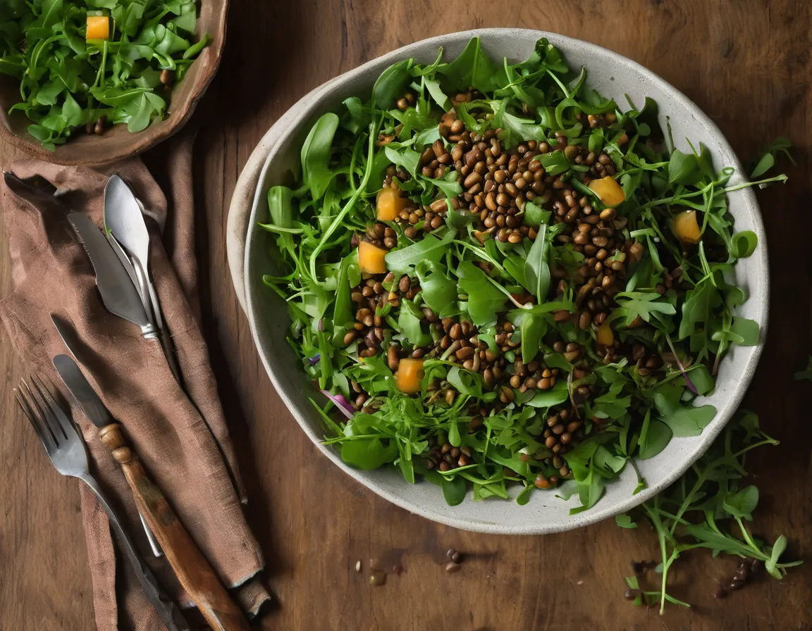 Ensalada de Rúcula con Lentejas al Estilo Latino