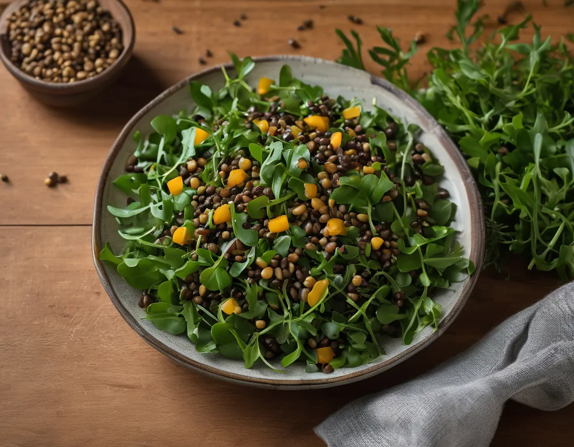 Ensalada de Rúcula con Lentejas al Estilo Latino