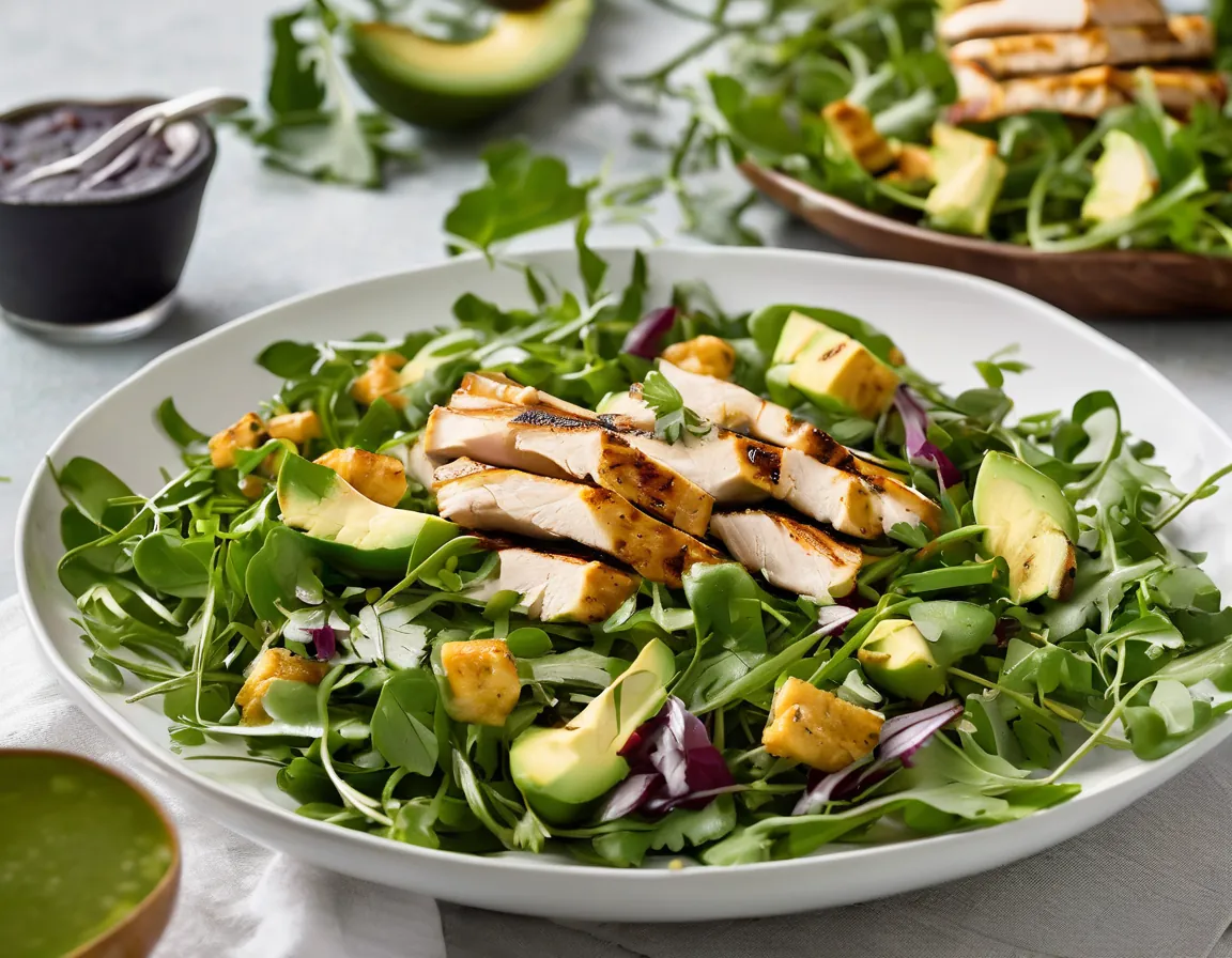 Ensalada de Rúcula con Pollo a la Parrilla y Aderezo de Lima