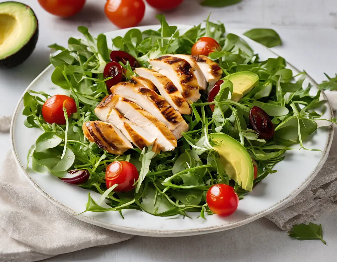 Ensalada de Rúcula con Pollo y Aguacate al Estilo Latino Adaptado para SII Síndrome de Intestino Irritable