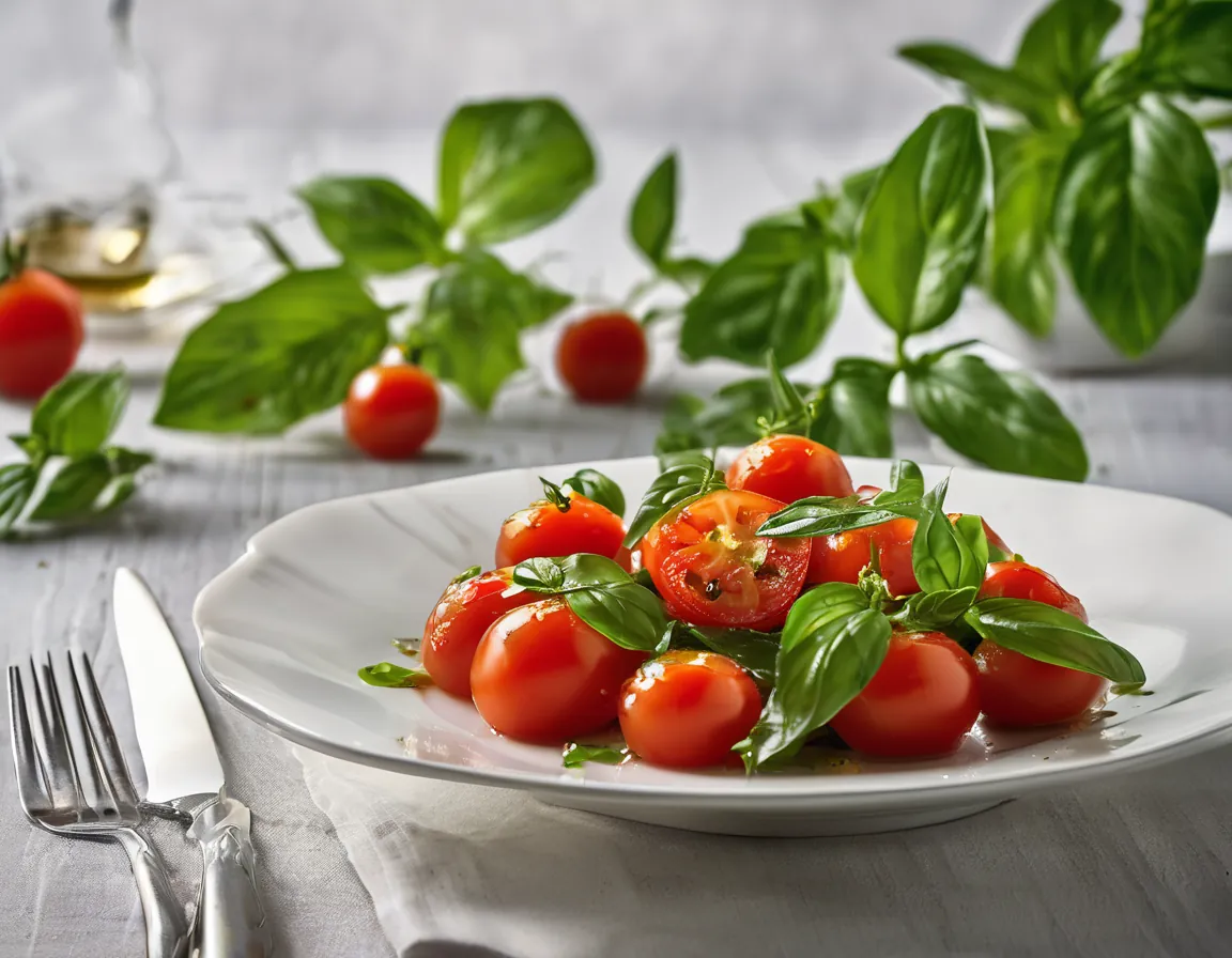 Ensalada de Tomate y Albahaca con Aceite de Oliva Adaptado para SIBO Síndrome de Bacterias Intestinales Irritantes