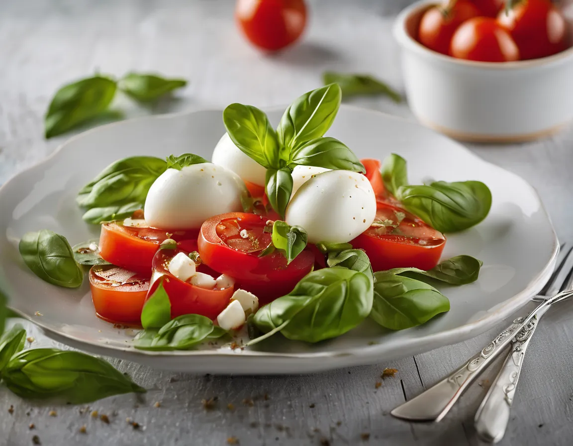 Ensalada de Tomate y Mozzarella con Albahaca Fresca Adaptado para Diabetes T1