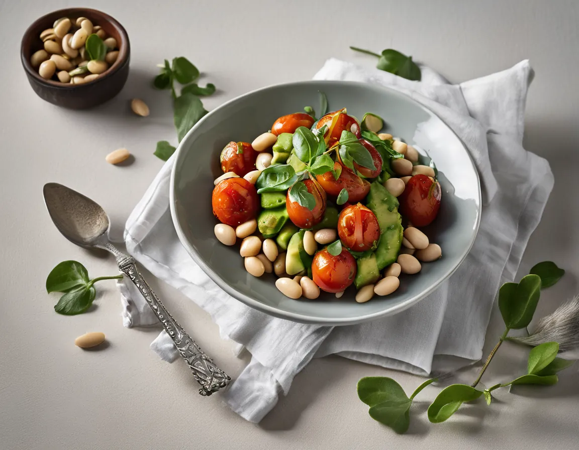 Ensalada de Tomates Asados y Alubias Blancas con Aderezo de Aguacate