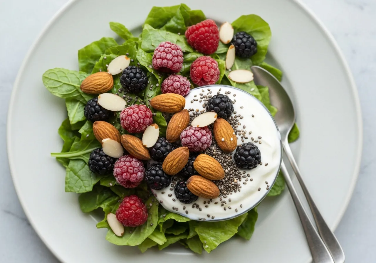 Ensalada Mediterránea con Yogur Griego y Pollo Adaptado para Diabetes T1