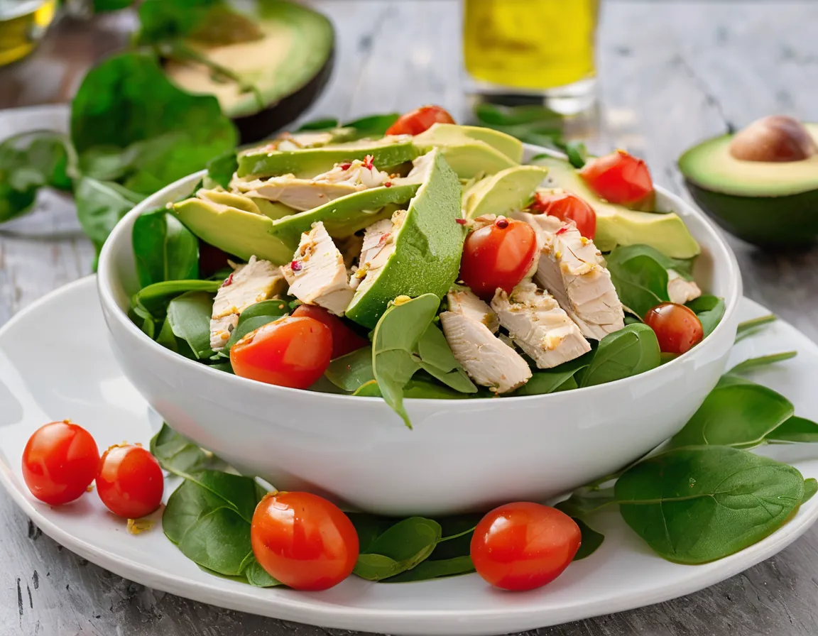 Ensalada Mediterránea de Aguacate con Pollo y Tomates Cherry