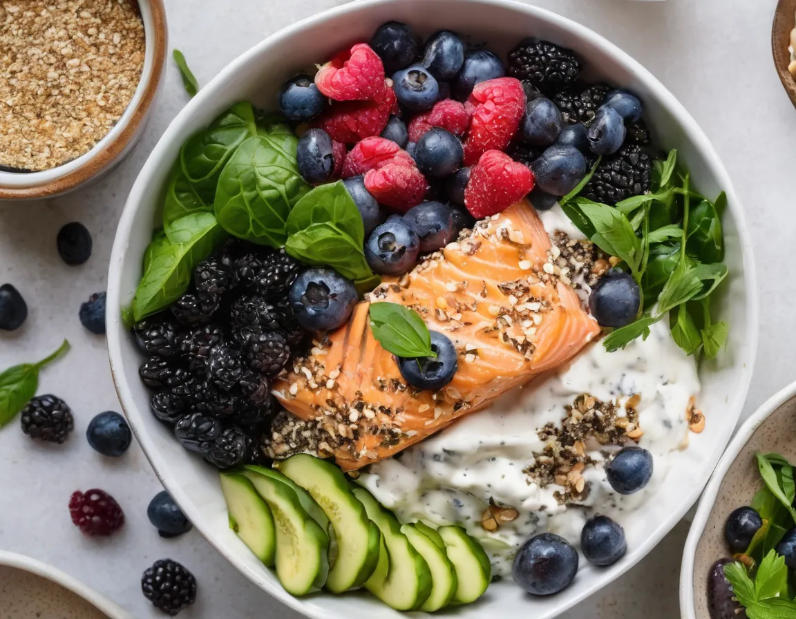 Ensalada Mediterránea de Chía con Salmón y Verduras