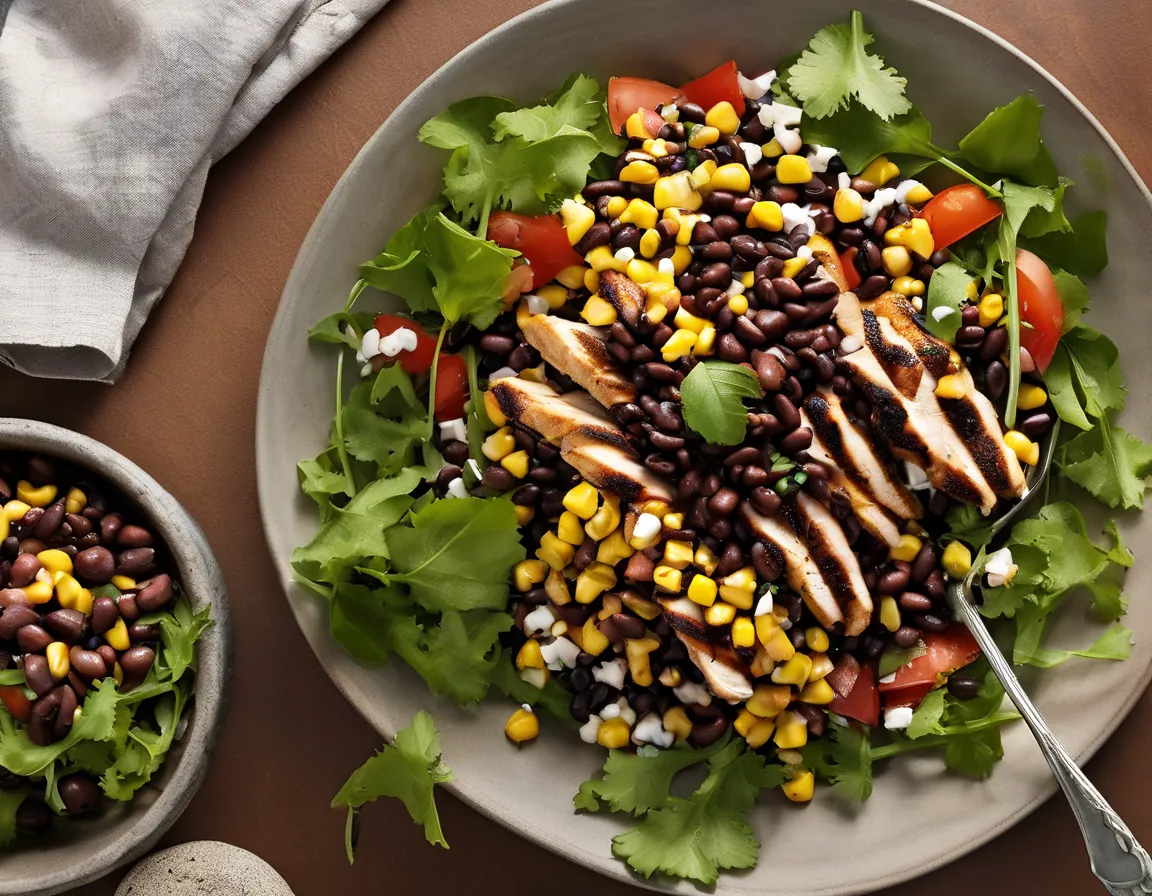 Ensalada Suroeste de Maíz y Frijoles Negros con Pollo a la Parrilla Adaptado para Diabetes T2