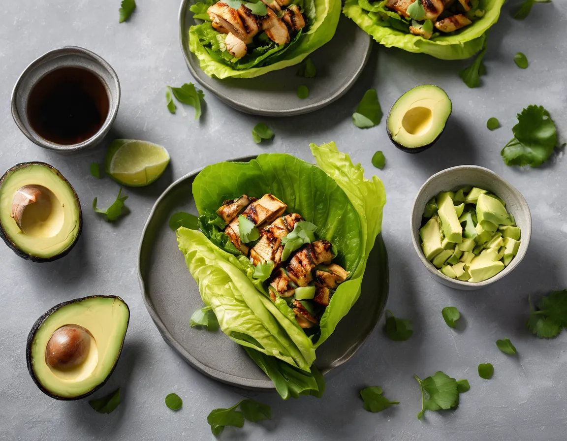 Envolturas de Lechuga con Pollo a la Parrilla y Aguacate Amigables con el Colesterol Adaptado para Hipercolesterolémia