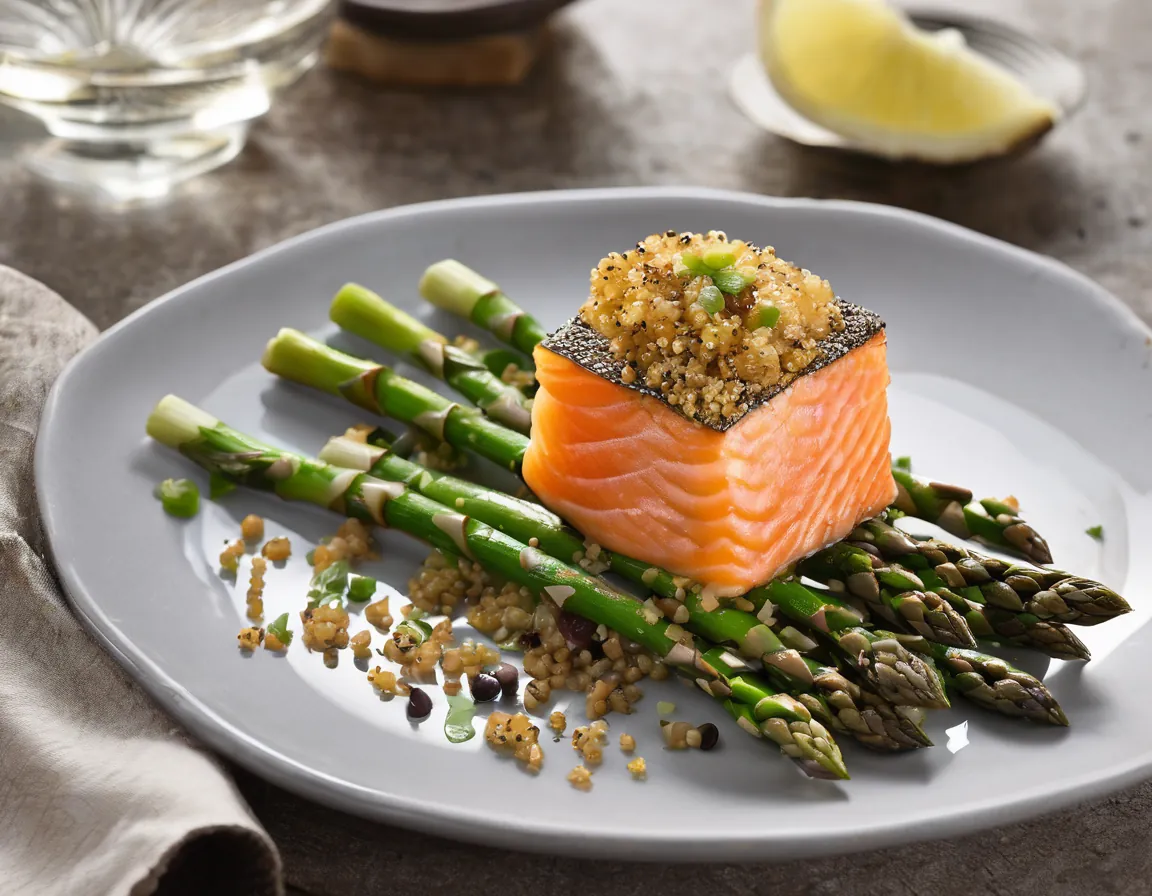Espárragos a la canadiense con salmón y quinoa Adaptado para Intolerancia a la fructosa