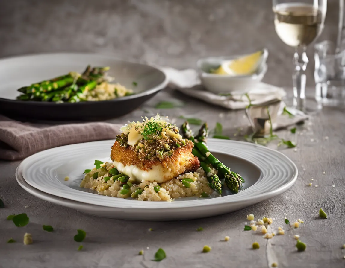 Espárragos a la Parmesana con Quinoa y Pollo Adaptado para Diabetes T2