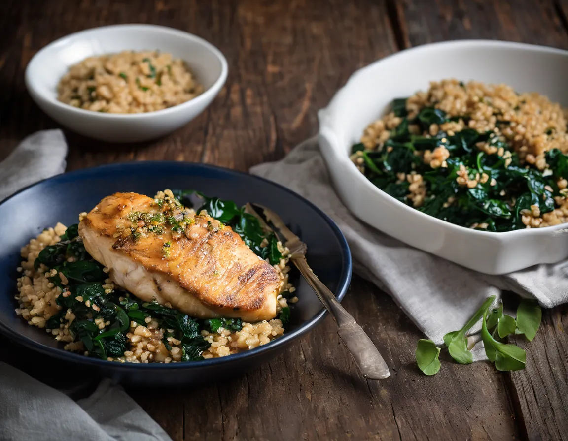 Espinacas Salteadas con Pollo y Quinoa - Receta Low-FODMAP Adaptado para SIBO Síndrome de Bacterias Intestinales Irritantes