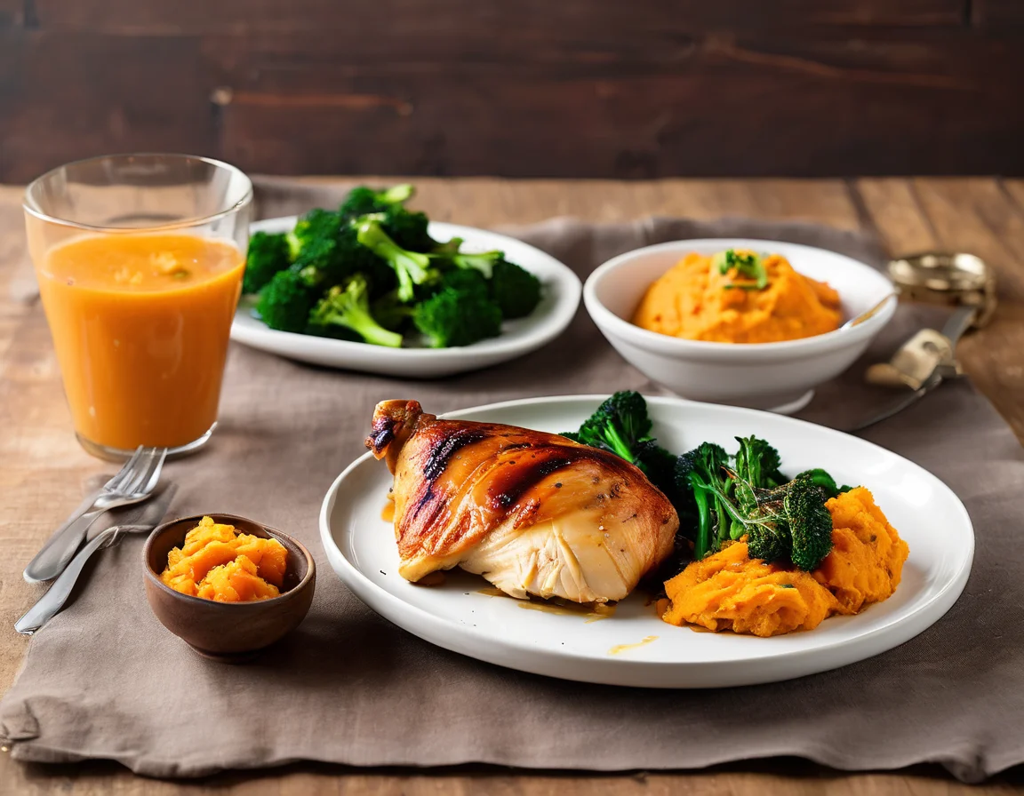 Pollo al Romero con Puré de Boniato y Espinacas