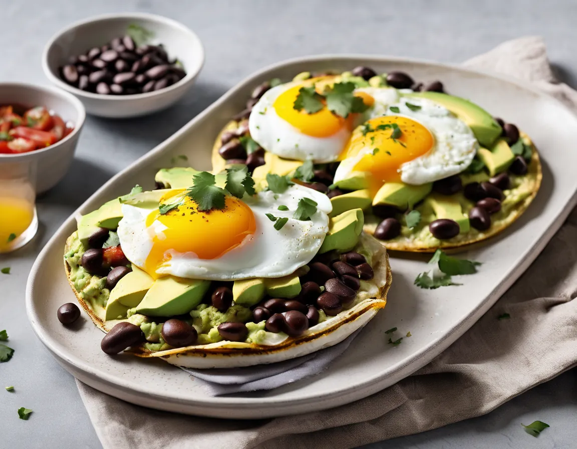 Huevos Rancheros Compatibles con la Dieta DASH con Aguacate y Frijoles Negros lblAdaptedFor Hipertension