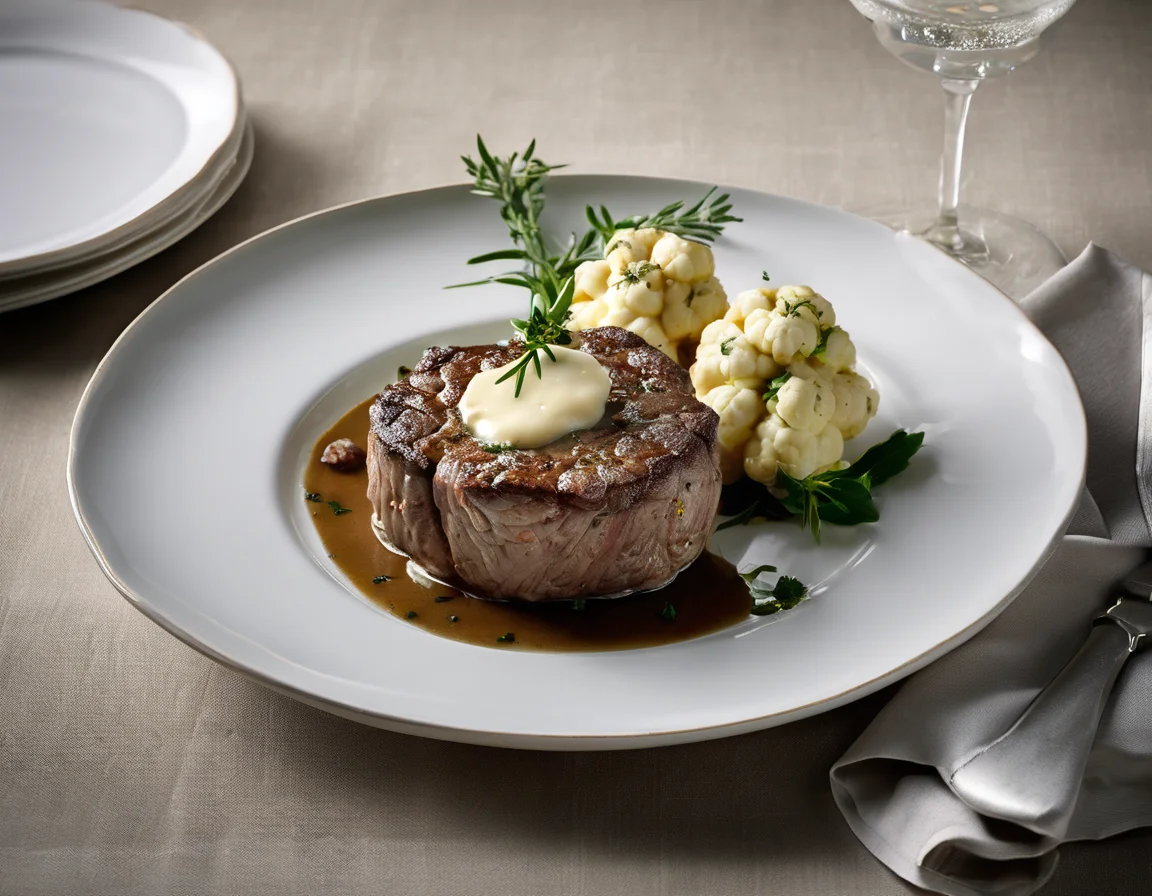 Tournedos de Ternera con Florecitas de Coliflor a la Crema de Hierbas