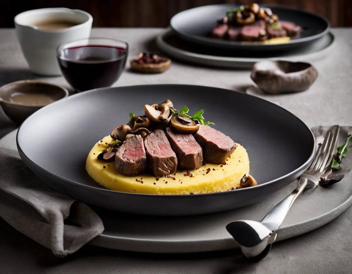 Tagliata de Ternera Magra con Champiñones y Polenta Integral