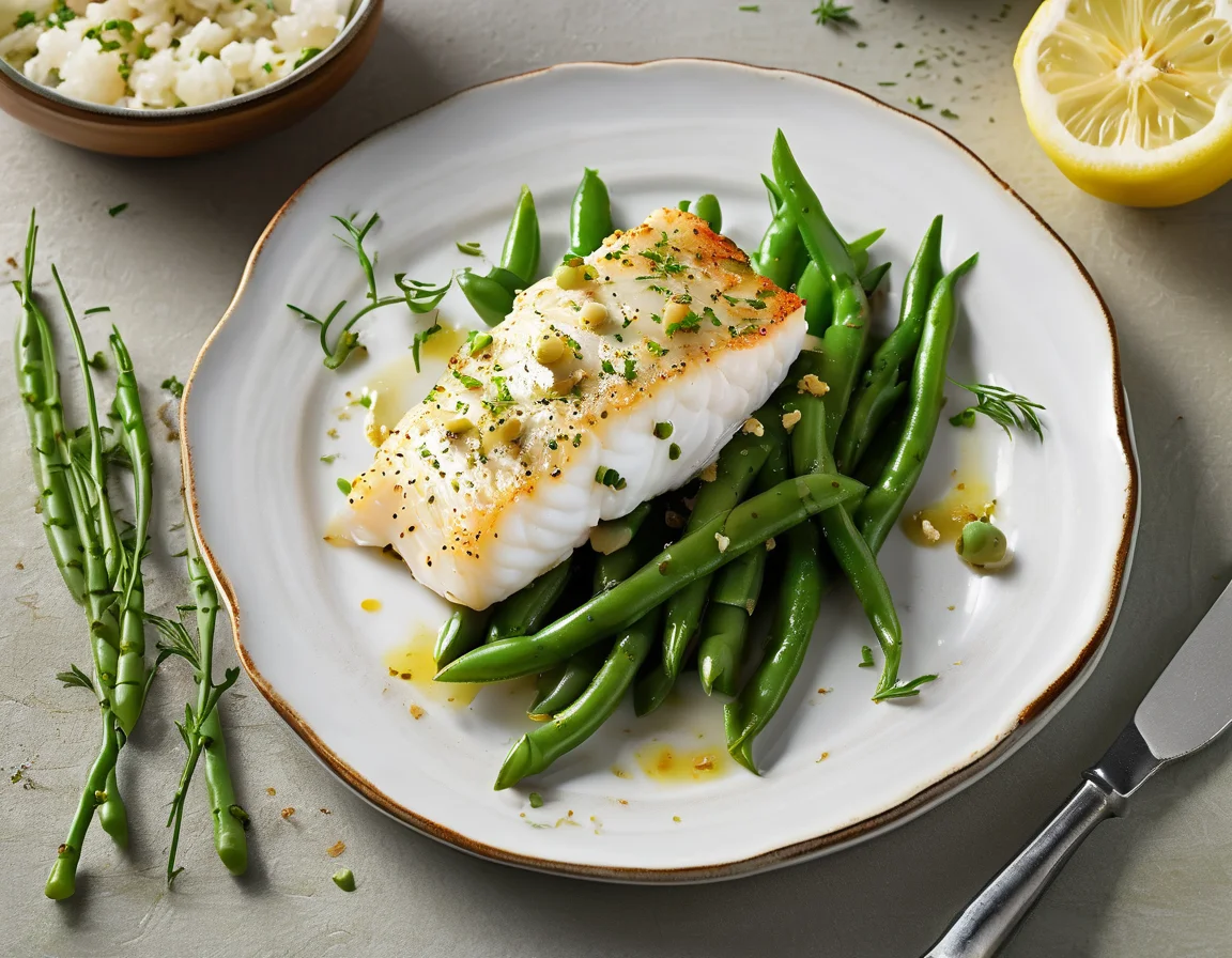 Merluza al Horno con Judías Verdes y Patatas Panaderas