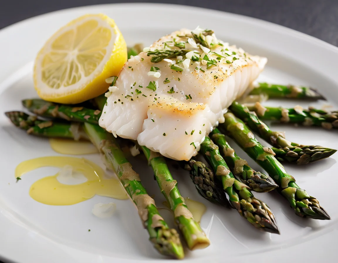 Bacalao al Horno con Espárragos Verdes y Patatas Panaderas