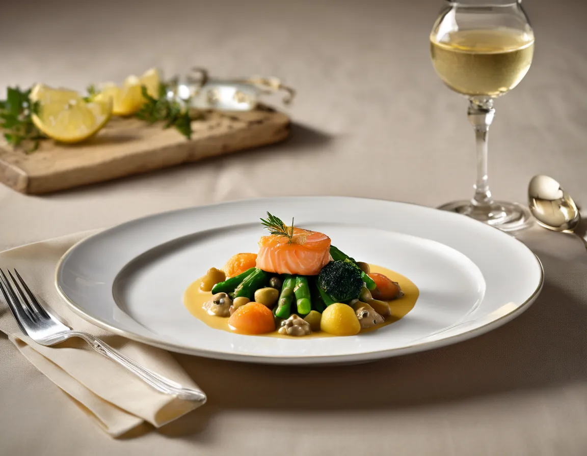 Lentejas de Puy con Verduras y Salmón, Salsa de Limón