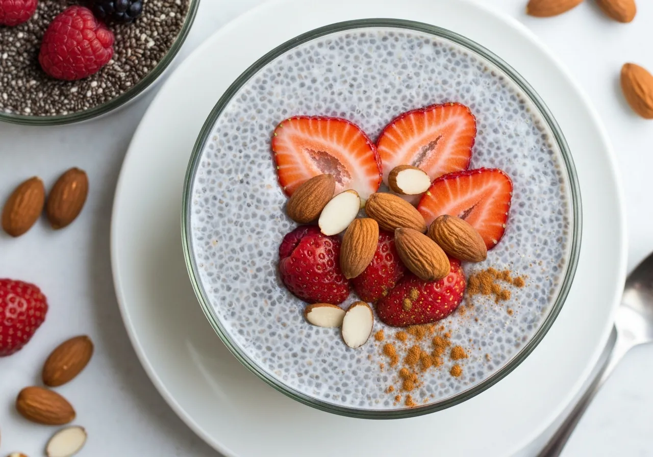 Low-FODMAP Chia Pudding with Berries and Almonds Adaptado para SIBO Síndrome de Bacterias Intestinales Irritantes