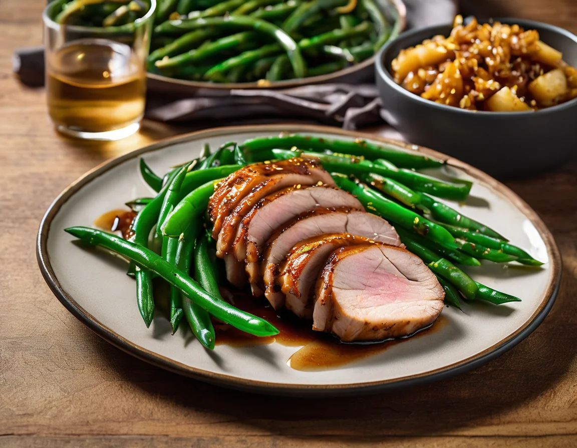 Lomo de Cerdo a la Española con Judías Verdes al Ajillo Sin Ajo