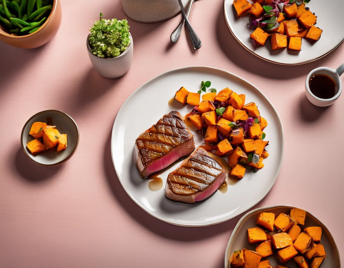 Atún a la Plancha con Puré de Boniato y Aliño de Hierbas