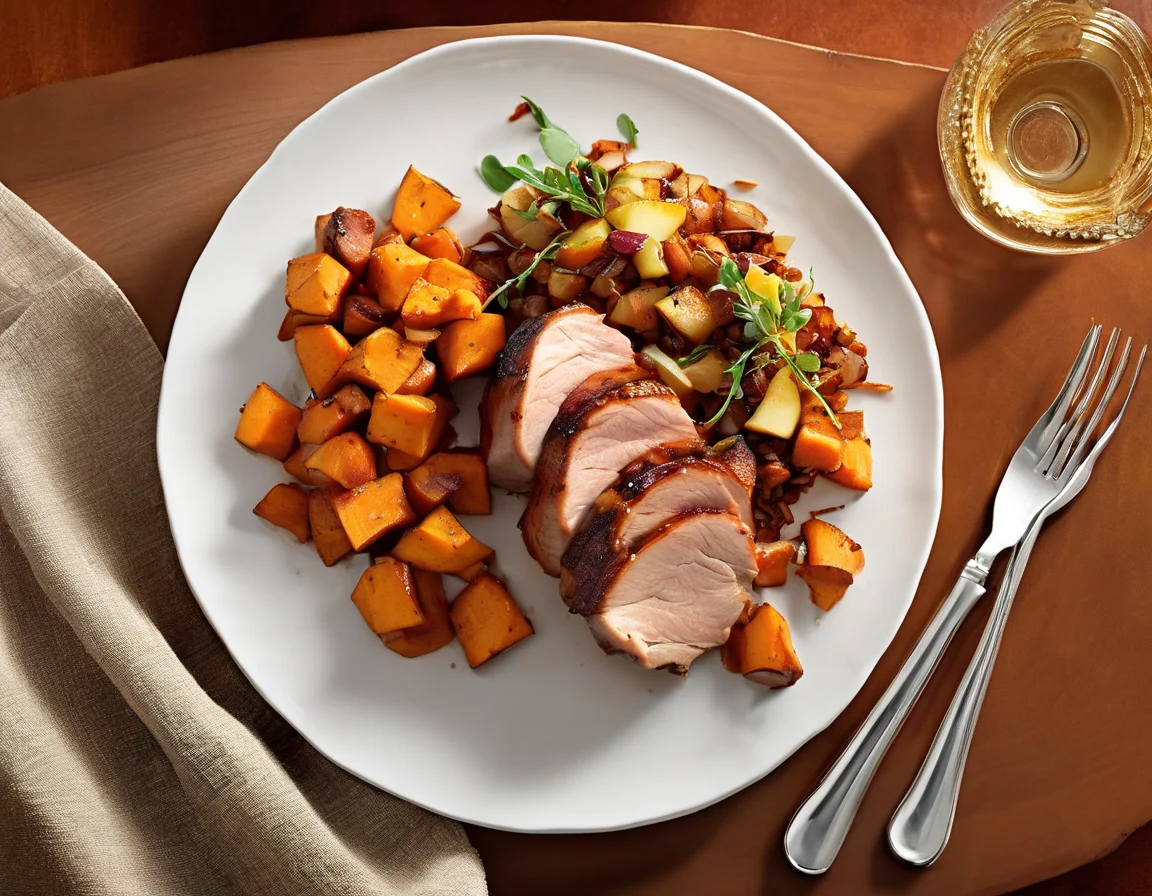 Lomo de Cerdo con Puré de Boniato y Salsa de Azafrán