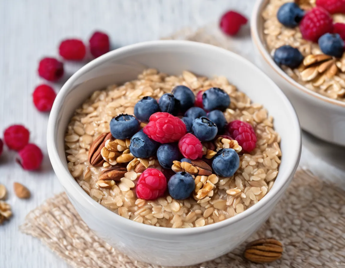 Mediterranean Oatmeal with Red Berries and Nuts for Type 1 Diabetes Adaptado para Diabetes T1