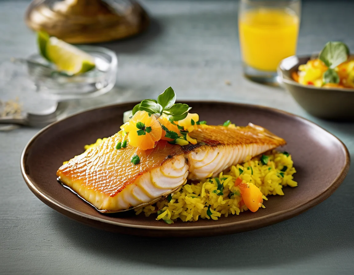 Arroz Dorado con Pescado al Limón y Hierbas