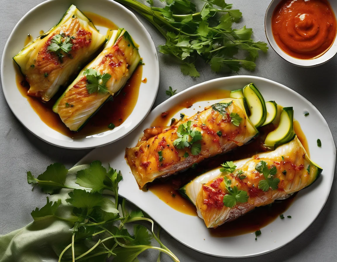 Filete de Pescado con Calabacín Asado y Salsa de Limón y Hierbas