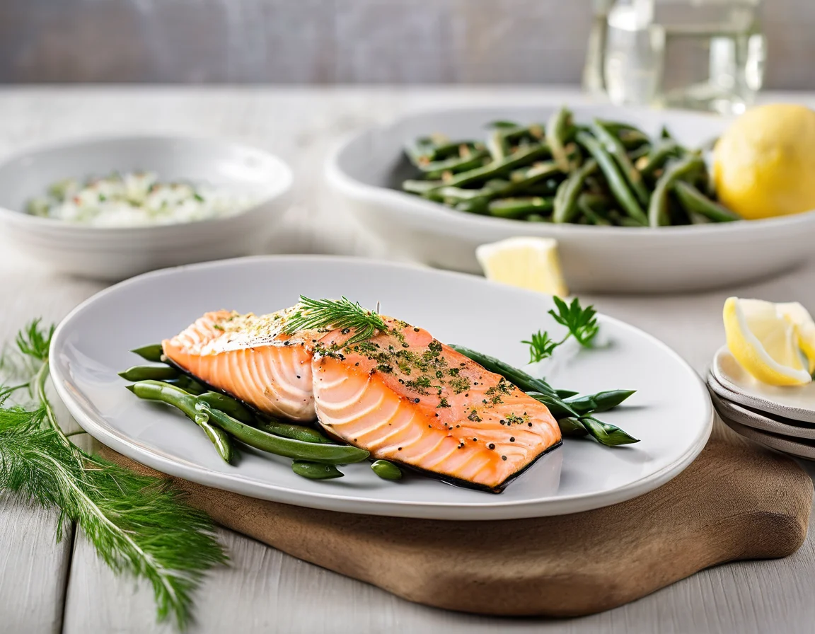 Salmón del Pacífico Noroeste con Judías Verdes al Limón y Hierbas
