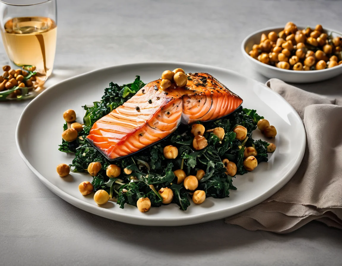 Salmón a la Plancha con Garbanzos Estofados al Azafrán