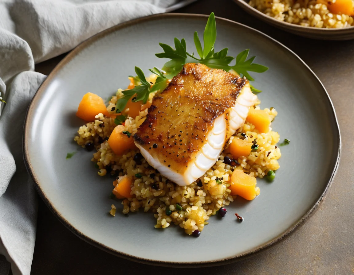 Lomos de Pescado con Salsa de Papaya y Quinoa Probiótica