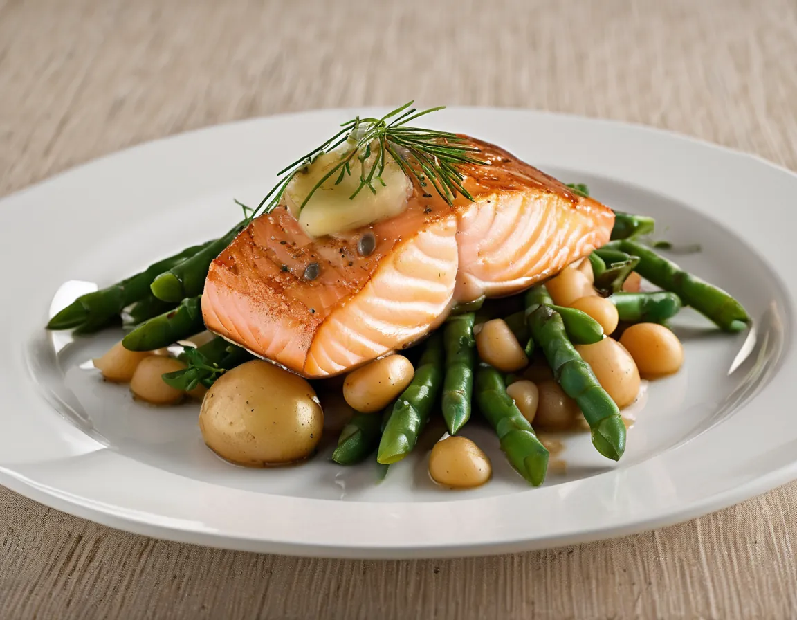 Papa Asada Canadiense con Salmón y Judías Verdes Adaptado para Resistencia insulina