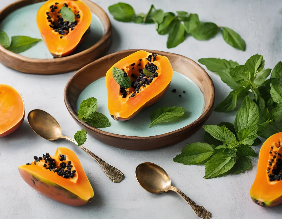 Papaya Asada Baja en FODMAP con Jengibre y Menta Adaptado para SIBO Síndrome de Bacterias Intestinales Irritantes