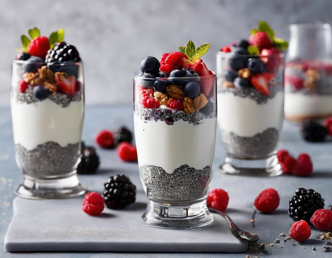 Parfait de Yogur Bajo en FODMAP con Bayas y Chía Adaptado para SIBO Síndrome de Bacterias Intestinales Irritantes