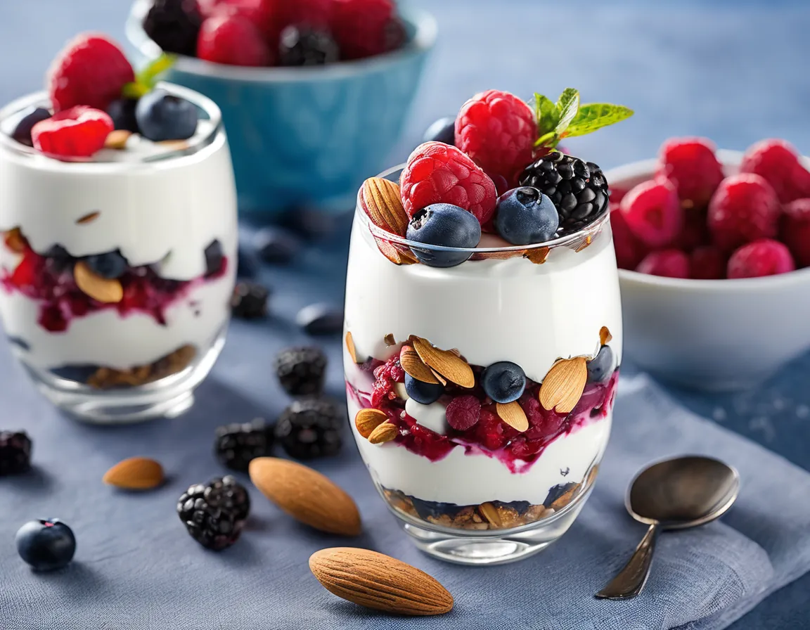 Parfait de Yogur Griego con Bayas y Almendras lblAdaptedFor Diabetes t1