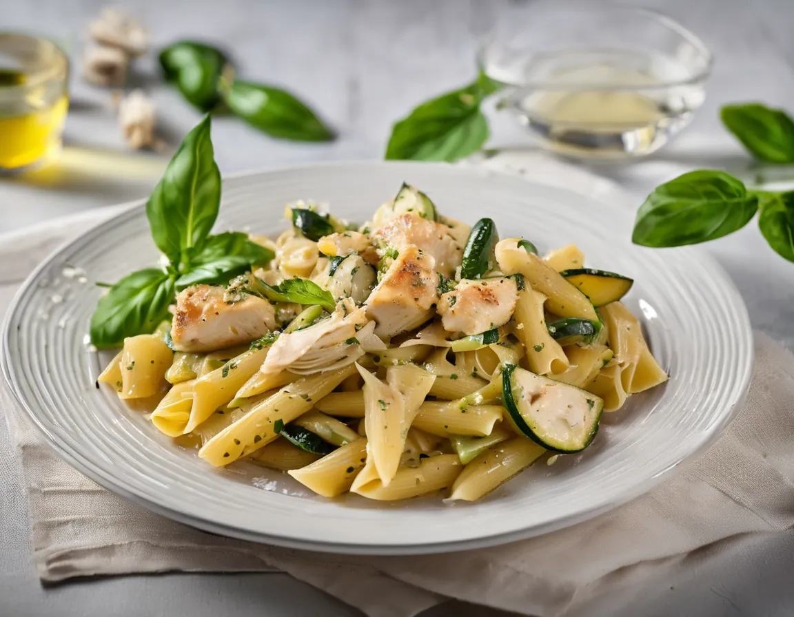 Pasta con Calabacín y Pollo al Estilo Mediterráneo Adaptado para Intolerancia a la fructosa